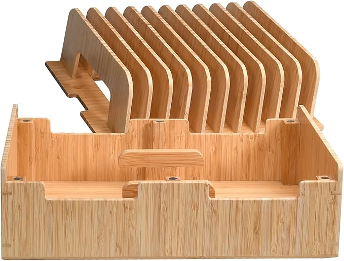 MobileVision Bamboo 12-Port Charging Station & Docking Organizer for Smartphones & Tablets, Family-Sized, for use in Corporate Offices & Classrooms (2 Bamboo Iwatch Adapter Stand add on Included)