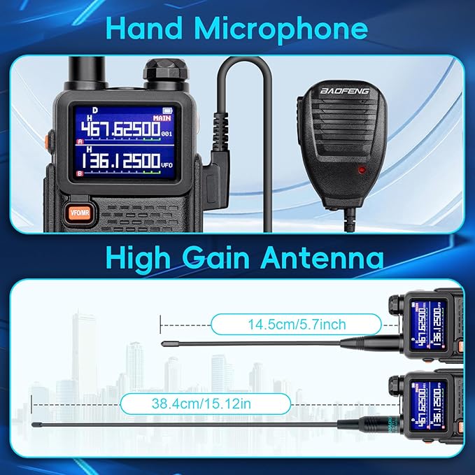 Baofeng Radio Ham Radio Handheld 5RM 10W Long Range 4 Rechargeable Batteries NOAA Weather Two Way Radio Walkie Talkie for Adults with Programming Cable,999CH for Survival Gear Hunting Camping, 2 Pack