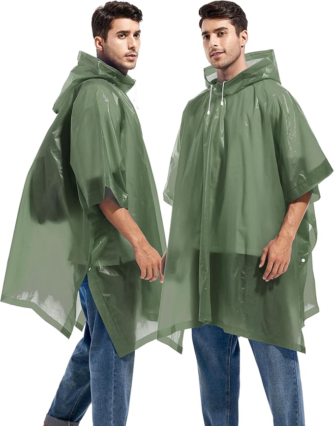 2 Pack Rain Ponchos for Adults Reusable - Raincoats Survival Emergency Heavy Duty Rain Coat with Drawstring Hood