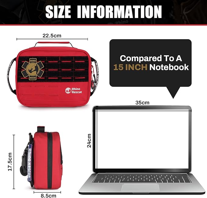 RHINO RESCUE Vehicle IFAK Trauma Kit with C-A-T Tourniquet, Tactical First Aid Kit Molle Pouch Red