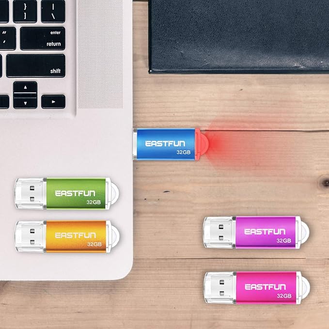 EASTFUN 32GB USB 2.0 Flash Drive Memory Stick Thumb Drive, 4 Pack (4x32GB) Colors (Gold Purple Blue Green)