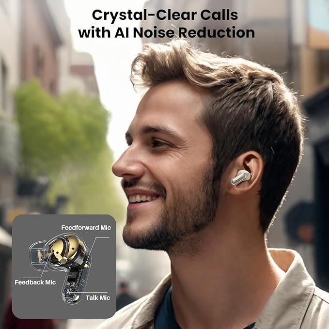 TOZO NC20 Active Noise Cancelling Wireless Earbuds, LDAC Hi-Res Sound Bluetooth Headphones, 6 Mics AI Call Ear Buds 80H Playtime, Dual Pairing, 32 EQ via App, IPX8 Waterproof, Wireless Charging Case