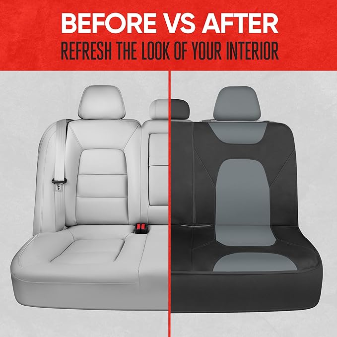 Motor Trend Waterproof Car Seat Covers Full Set – Black & Gray Seat Covers for Car Front & 60/40 Split Back Bench - Carseat Cover for Trucks, SUV - Universal Fit for Most Regular Size Vehicles