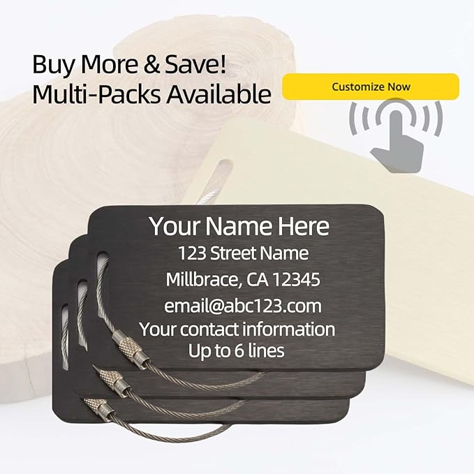 Durable Personalized Luggage Tags for Suitcases,Cruise Essentials Travel Tags for Luggage,Travel Bag Labels,Heavy-Duty Stainless Steel Black Rectangular Horizontal Suitcases Tags no icon