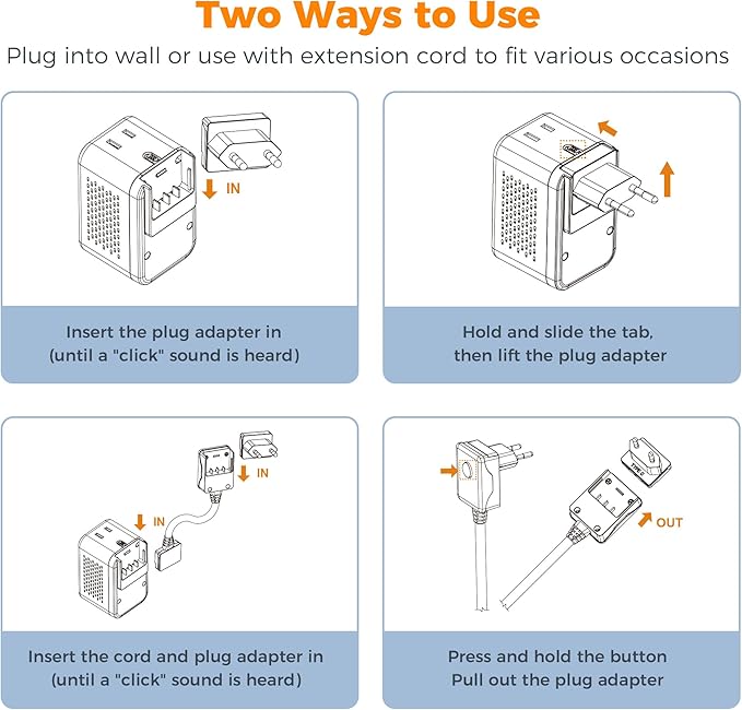 TESSAN 220 to 110 Voltage Converter US to Europe, International Travel Power Adapter with 4 USB Ports(2 USB C), 2 AC and EU/UK/AU Plug Universal Power Converter Adapter Combo, Step Down Transformer
