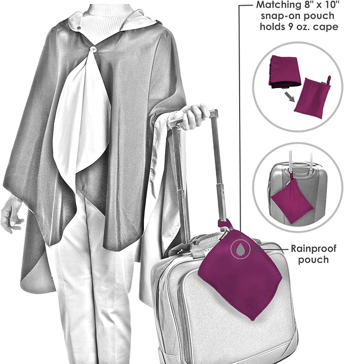 RainCaper Rain Poncho for Women - Reversible Rainproof Hooded Cape in Gorgeous Ultrasoft Colors (Plum/Wm Morris Hyacinth)