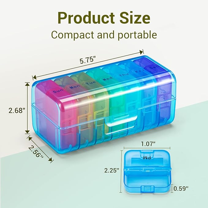 Zoksi Weekly Pill Organizer 2 Times a Day, Blue 7 Day Am Pm Pill Box, Daily Am Pm Pill Organizer 7 Day, Portable Vitamin Pill Case, Weekly Pill Box for Fish Oils, Vitamin, Supplement