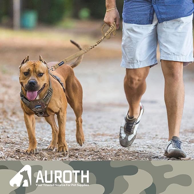 AUROTH Heavy Duty Bungee Dog Leash for Large Breed Dogs, No Pull for Shock Absorption with Car Seat Belt, 2 Padded Handles 4.5Foot 6Foot Training Dog Leash Army Yellow