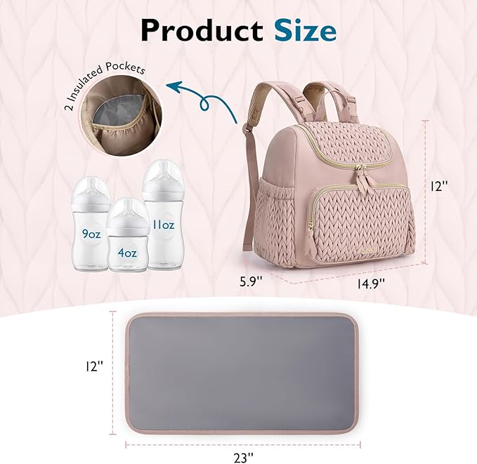 mommore Small Diaper Bag Diaper Backpack Stylish Toddler Baby Mini Maternity Bags Travel Backpacks with Insulated Pockets, Changing Pad, Stroller Straps