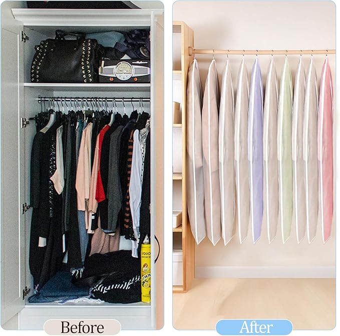 TORONTOKYO 25 Pack 31" Garment Bags for Hanging Clothes, Clear Plastic Garment Bag Dust-Proof Suit Protector Clothes Cover with Zipper for Closet Storage and Travel
