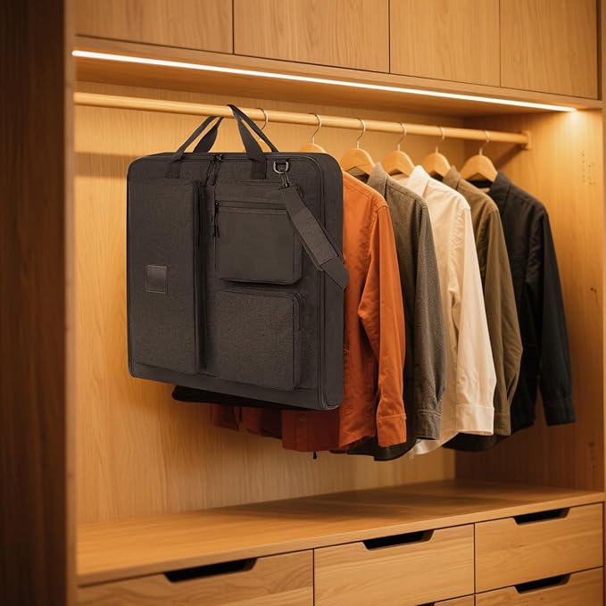 Garment Bag Travel Carry On Suit Bag for Traveling Business Trips Hanging Dress Clothes with Shoulder Strap Foldable for Men Women 45” Black