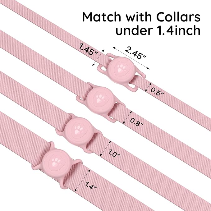 for AirTag Dog Collar Holder, Dog Air Tag Holder, IP68-Waterproof | Lightweight Silicone | Anti-Lost | Ultra-Durable | Compatible with Apple AirTags (Rose Red+Pink)