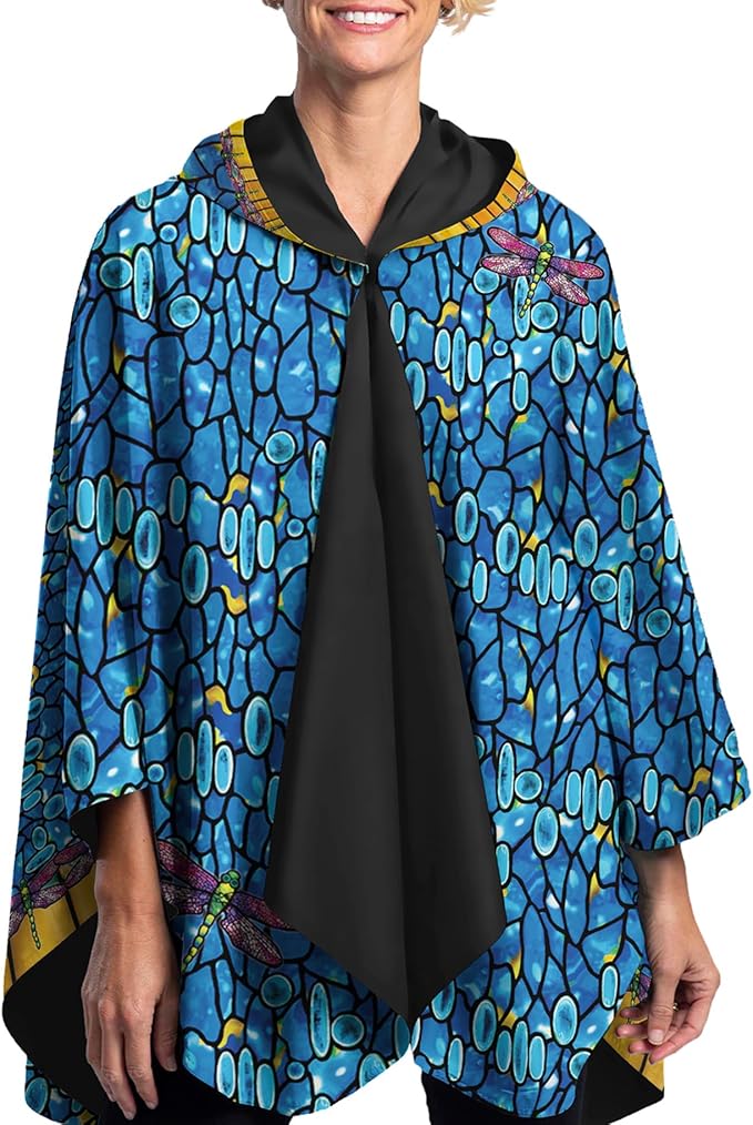 RainCaper Tiffany Dragonfly - Purple Womens Rain Cape Poncho with Hood Reversible
