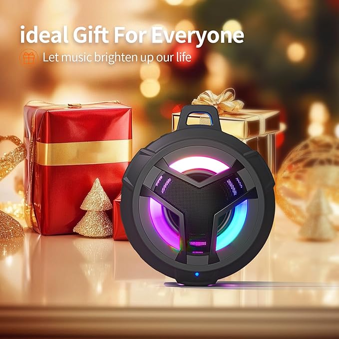 EBODA Bluetooth Shower Speaker, Portable Bluetooth Speakers, IP67 Waterproof Wireless Speaker with LED Light, Floating, 2000mAh, True Wireless Stereo for Kayak, Beach, Gifts for unisex -Black