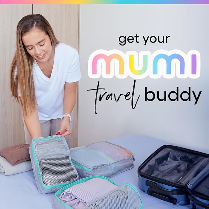 MUMI Packing Cubes - 5 Compression Packing Cubes for Travel, Luggage Organizer Bags for Suitcases, Carry-On, Duffle or Backpack – Mesh, Waterproof Bags for Clothes, Kids & Travel Accessories - Orange