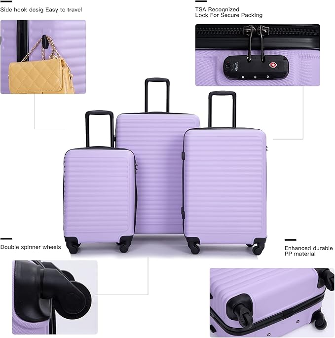 Travelhouse Luggage Sets, Expandable Hardside Suitcases 24in/28in, Carry on 20in,3 Piece Set Travel Luggages Clearance with Double Spinner Wheels TSA Lock Lightweight