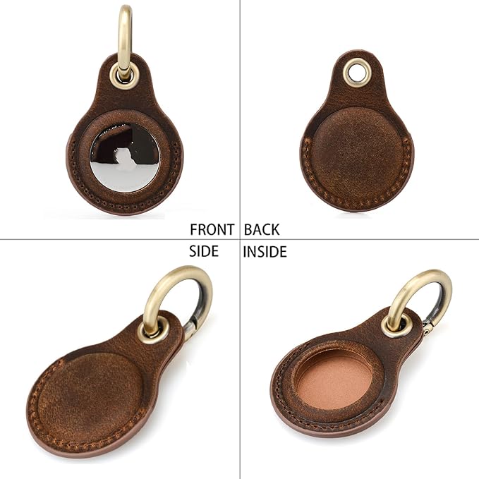 Tusks Land for AirTag Holder, Genuine Leather Compatible with Apple Airtag Keychain, Anti-Loss Tracker Case for Dogs, Cats, Pets, Keys, Bags, Luggage, Durable & Stylish Accessory
