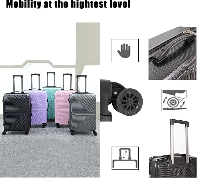 Luggage Set 3 Pieces -Suitcase Set - Carry on Luggage with Wheels - Check-in Luggage - PC + ABS Durable Suitcase Rotating Silent Wheels 3-Piece 20/24/28 Black