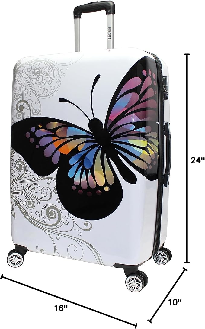 World Traveler Butterfly 24-Inch Polycarbonate Hardside Expandable Spinner Luggage with Enhanced Wheel System