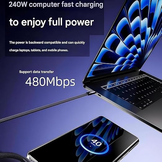 Sideways Phone Charger,240W Braided Fast Charge Cable with Built-in Phone Stand,2026 New 2-in-1 Invisible Holder Charger Cable,Sideways Charging Cable for Gaming, Office, Car Travel (2PCS)