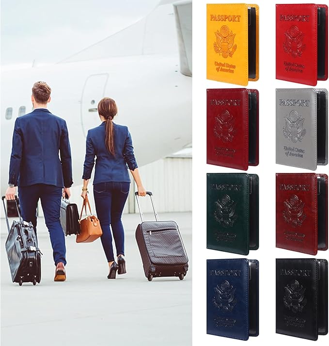 8 PCS Passport Holder Cover Combo Leather Passport Holder Combo with Vaccine Card Slot Passport Cover Passport Case Cover Protector PU Travel Documents Organizer for Women and Men Passport Wallet