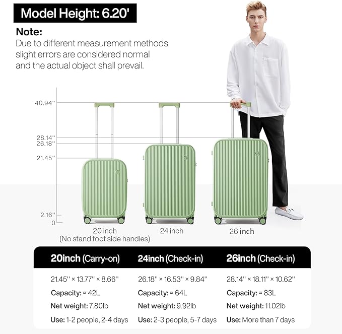mixi Carry On Luggage with Cup Phone Holder Hard Shell Rolling Travel Suitcase with Spinner Wheels,20 Inch Avocado Green