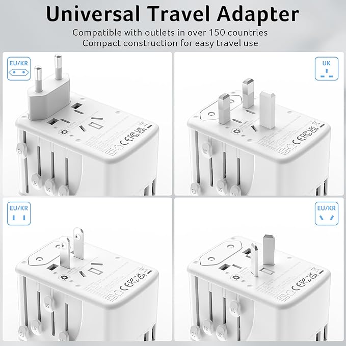 Acer Universal Travel Plug Adapter - International Power Adapter with 5 USB Ports (3 USB C) 5.8A, Worldwide Outlet Charger for USA to European UK France Germany Spain, Type C/E/F/G/I/L/A, White