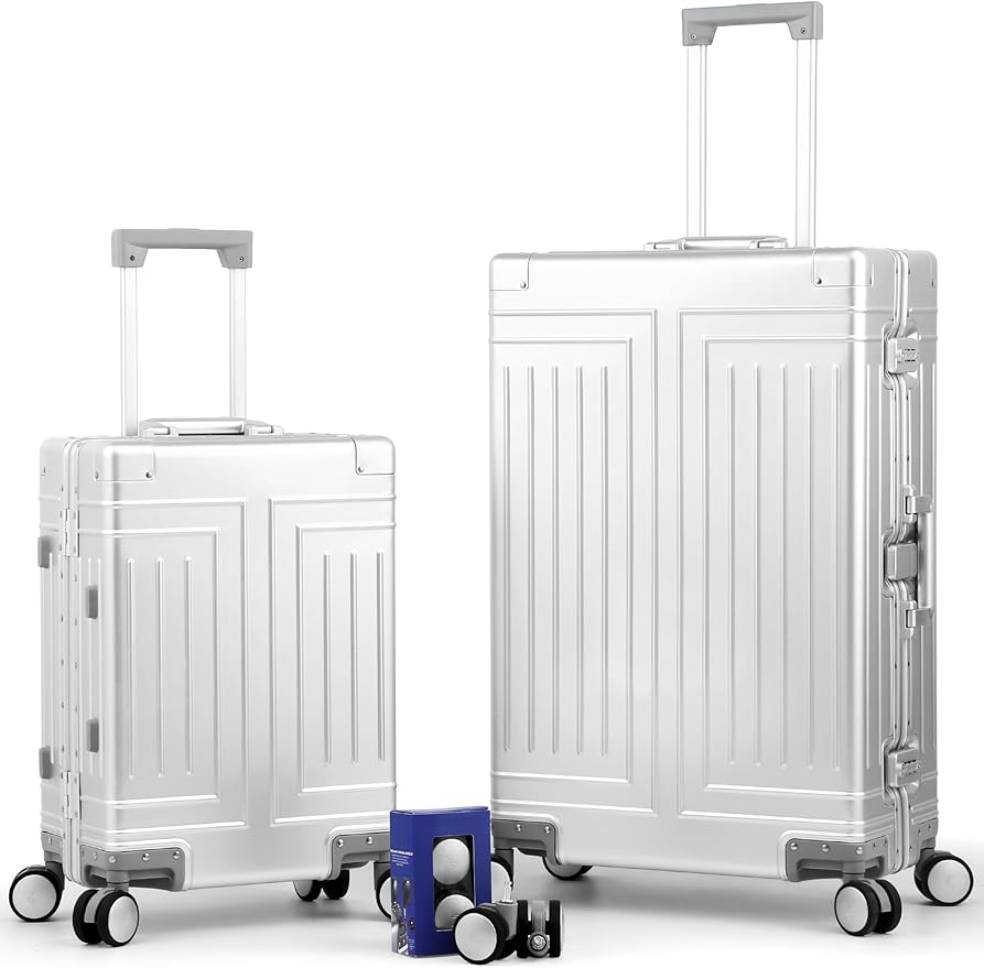All Aluminum Magnesium Carry On Luggage,Cut from Whole Aluminum Sheet,22x14x9 Airline Approved ,(3rd Generation,Premium Magnesium Metal zipperless suitcase ) (silvery, 28inch)
