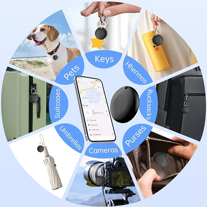 Tracker Tags-4 Pack for Android, Bluetooth Tracker Works with Google’s Find Hub | Android Only | Replaceable Battery | Water- Resistance | Item Finder for Luggage, Wallet, Key, Suitcases, Black