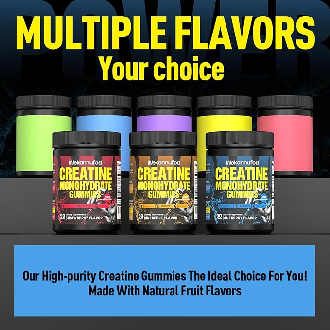 Creatine Monohydrate Gummies for Men & Women,5000MG Creatine Gummy Sugar Free. Boost Focus,Strength, and Endurance, Anti-Melting Formula, Vegan, Gluten-Free, Non-GMO,(Blueberry 90 ct)