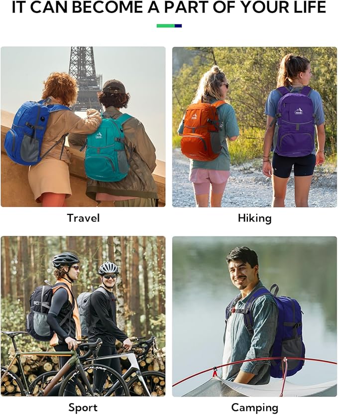 WATERFLY Hiking Packable Daypack Backpack: 25L Ultra Lightweight Day Pack for Woman Man - Small Compact Folding Back Pack for Outdoor Sport Cycling Camping Travel Trip - Rose red