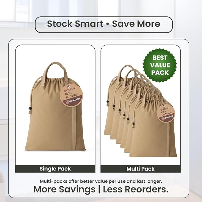 LFH Home Large Premium Cotton Canvas Laundry Bag with Drawstring and Handles Heavy Duty, Multi-Use, and Washable for Home, Travel, College or Storage 28x40 (Pack of 4)-Beige
