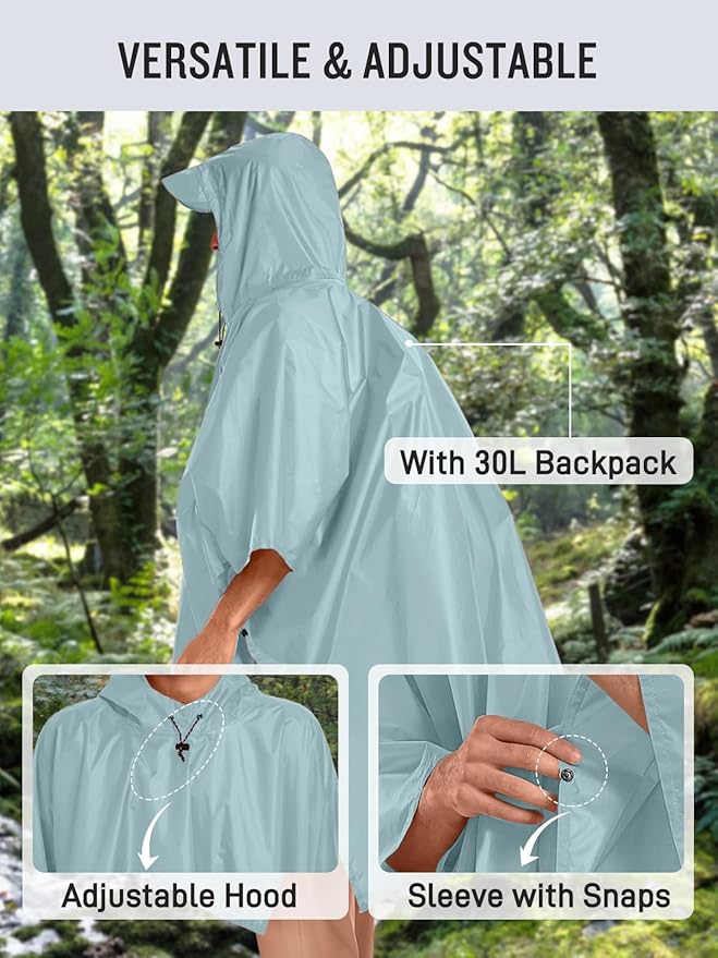 SaphiRose Hooded Rain Poncho Waterproof Raincoat Jacket for Men Women Adults