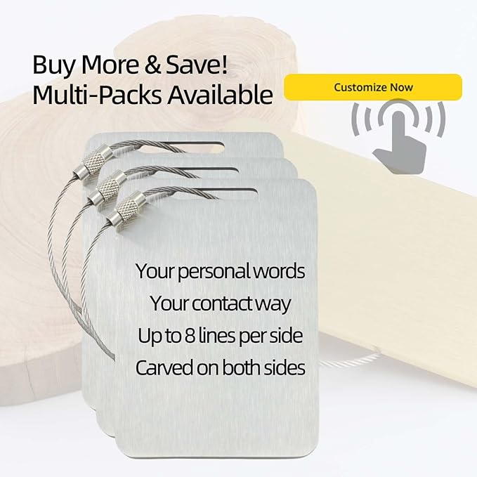 Durable Personalized Luggage Tags for Suitcases,Cruise Essentials Travel Tags for Luggage,Travel Bag Labels,Heavy-Duty Stainless Steel Silver Rectangular Vertical Suitcases Tags no icon