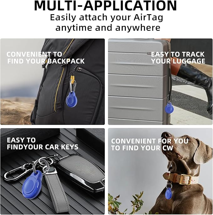 Waterproof Holder for AirTag Keychain Lock Case for Apple AirTags Keyring Durable Lightweight Cover for AirTag for Keys Kids Luggage Backpacks Pet Collar Black Blue 4Pack