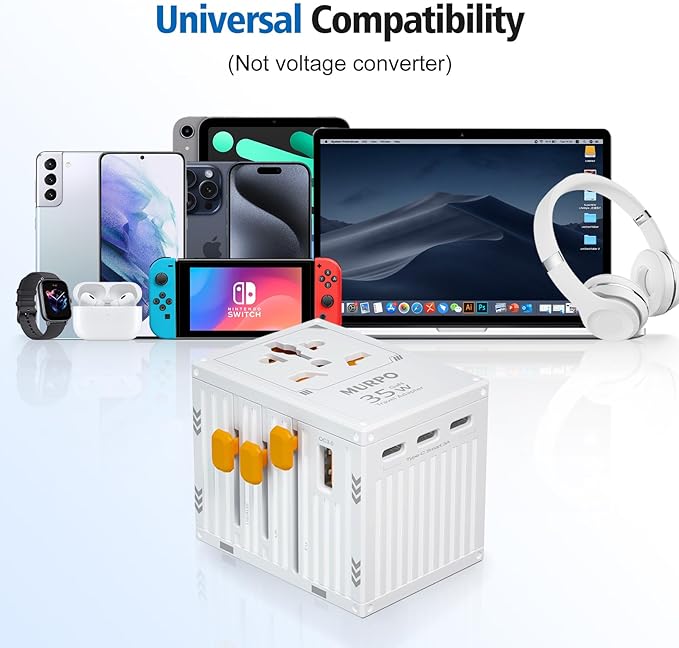 Travel Adapters, International Power Travel Plug Adapter, 3 USB-C & 1 USB-A Fast Charging Travel Charger, All in One Worldwide Travel Plug Adapter,(White-35W)