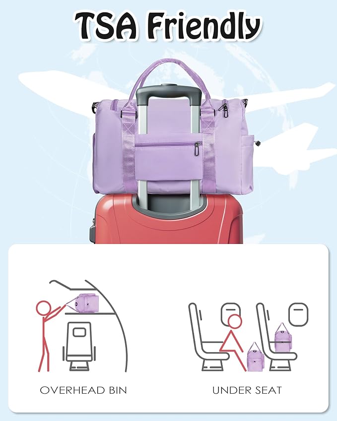 Gifts Teen Girl Gift, Initial Travel Duffle Bag, Duffel Bags, Personalized Weekender bags, Lilac purple-E