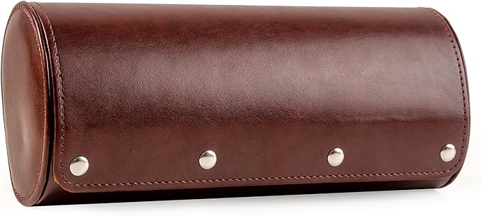 MR.OKAY 3 Watch Travel Case- Classic Leather Watch Case With Superb Texture.Portable Watch Roll Or Organizer For Storage And Display. Men's Great Gift For Traveling, 100% Handmade by Artisans.
