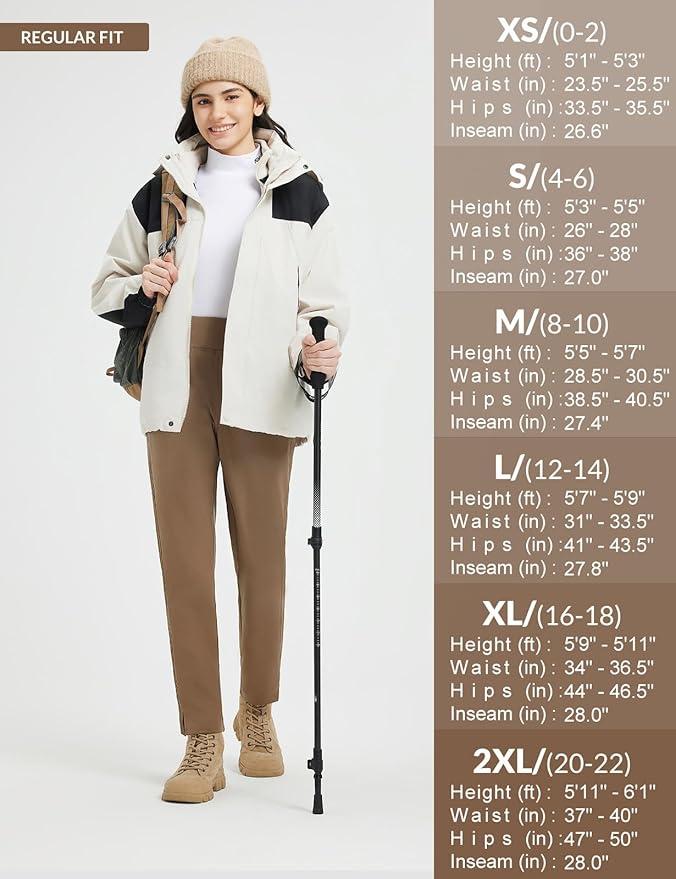 baleaf Women's Fleece Lined Pants Winter Thermal Travel Pants Water Resistant Cold Weather Golf Hiking Pockets Work