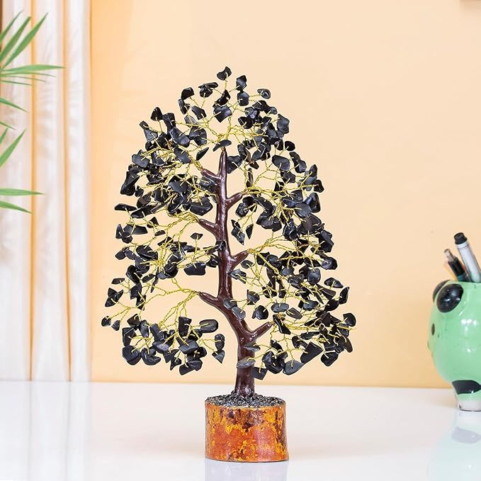 Black Tourmaline Gemstone Tree of Life - Crystal Tree for Positive Energy, Handmade Chakra Tree, Feng Shui Decor - Good Luck Gem Bonsai, Money Tree, Wealth & Prosperity, Spiritual Mystical Gift