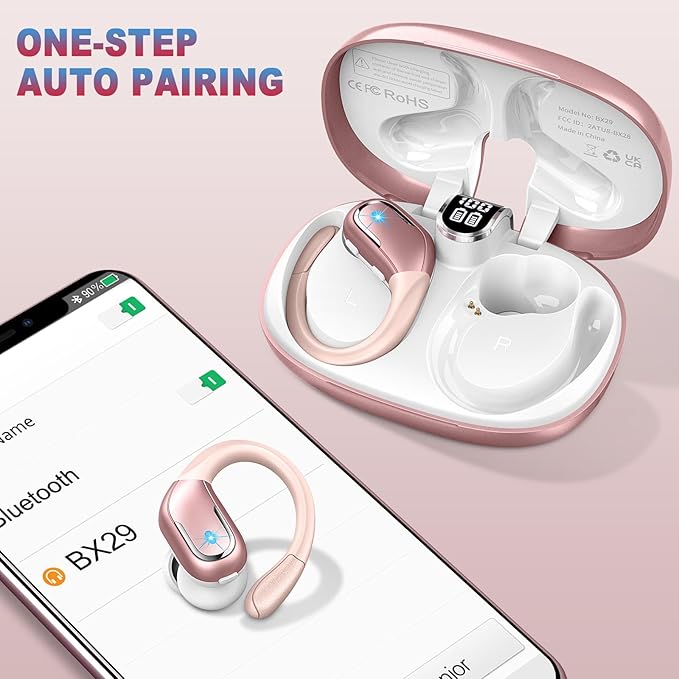Wireless Earbud, 75Hrs Bluetooth 5.4 Headphones IP7 Waterproof for Sport, Running Wireless Earphones with ENC Noise Cancelling Mics, Deep Bass Over Ear bud with Earhooks for Android, iOS, Workout, Gym