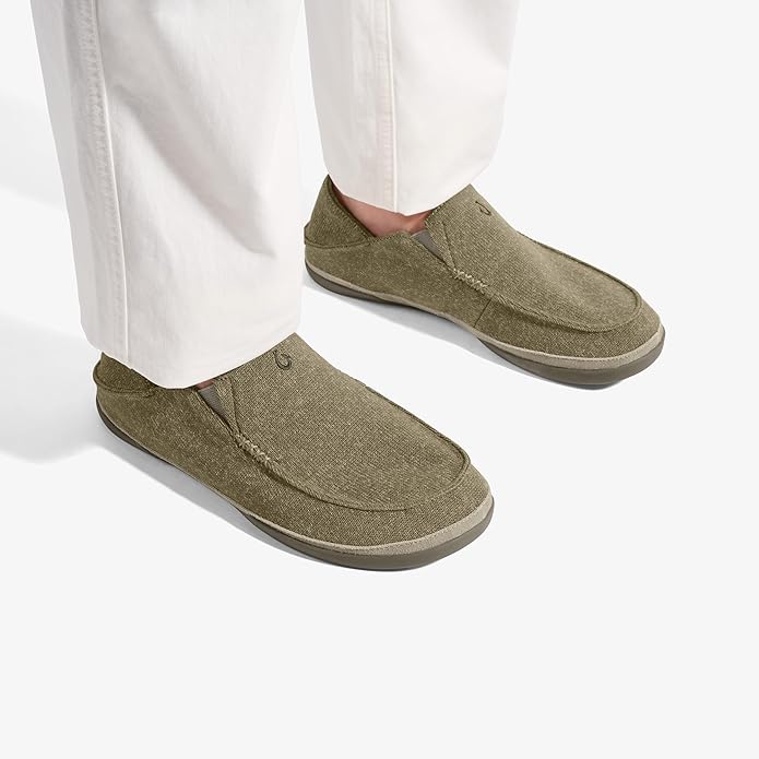 OLUKAI Moloa Hulu Men's Wool-Blend Slippers, Soft & Heathered Knit Slip On Shoes, Suede Leather Foxing, Drop-In Heel Design