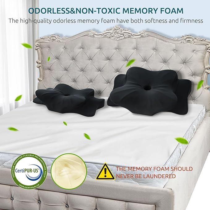 DONAMA Cervical Pillow for Neck and Shoulder,Contour Memory Foam Pillow,Ergonomic Neck Support Pillow for Side Back Stomach Sleepers with Pillowcase