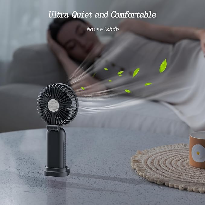Portable Fan, 4200mAh Battery Operated Fan, 5 Speeds&Digital Display, Makeup Fans for Women with Base, 180°Foldable 3in1 Handheld/Neck/Desk Fan for Outdoor Indoor,Ultra Quiet (Black white)