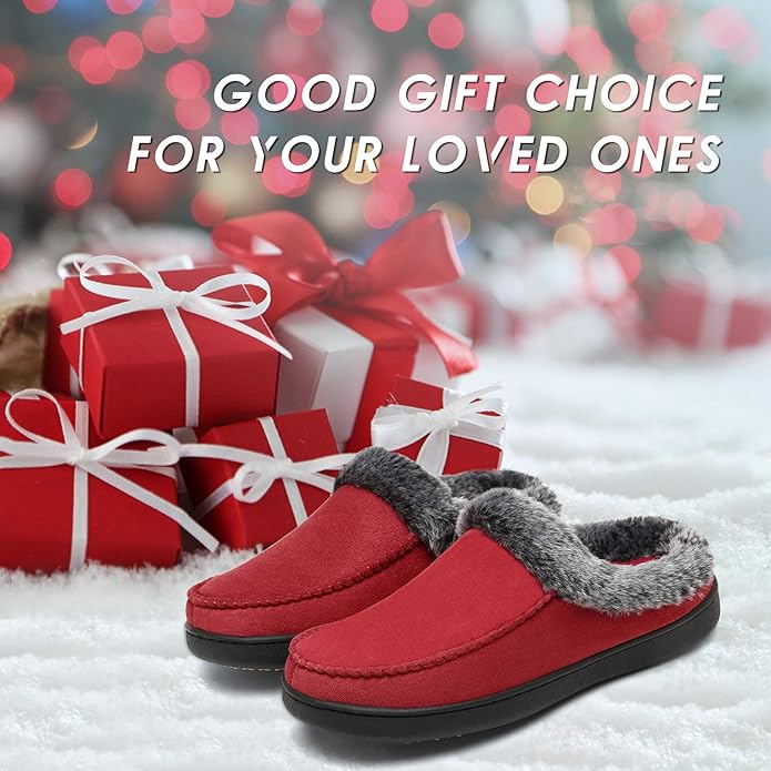 Mishansha Women's House Shoes Memory Foam Suede Moccasin Slippers Winter Warm Fleece Lined Home Shoes with Anti-Skid Rubber Sole