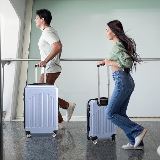 Karl home Luggage Sets 3 Piece, ABS Hardside Suitcase Set with Double Spinner Wheels & TSA Lock for Travel Business, 3-Piece Set (20/24/28), Sea Blue