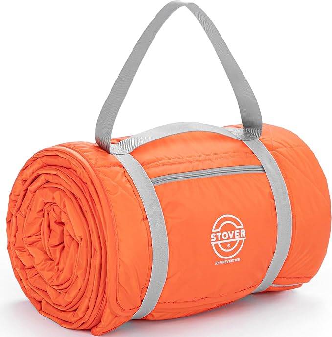 STOVER Large Waterproof Outdoor Stadium Blanket– Extra Thick Soft Fleece Camping Blanket for Travel, Picnics, Sports, Dogs– 79"x55" Warm, Windproof, Sand-proof, Lightweight, Packable (Game Day Orange)