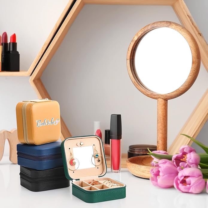 10 Pcs Travel Jewelry Case Bridesmaid Gift Boxes Jewelry Travel Organizer With Mirror Small Jewelry Box Mini Storage Organizer Box for Women Girls Earrings Rings Necklaces