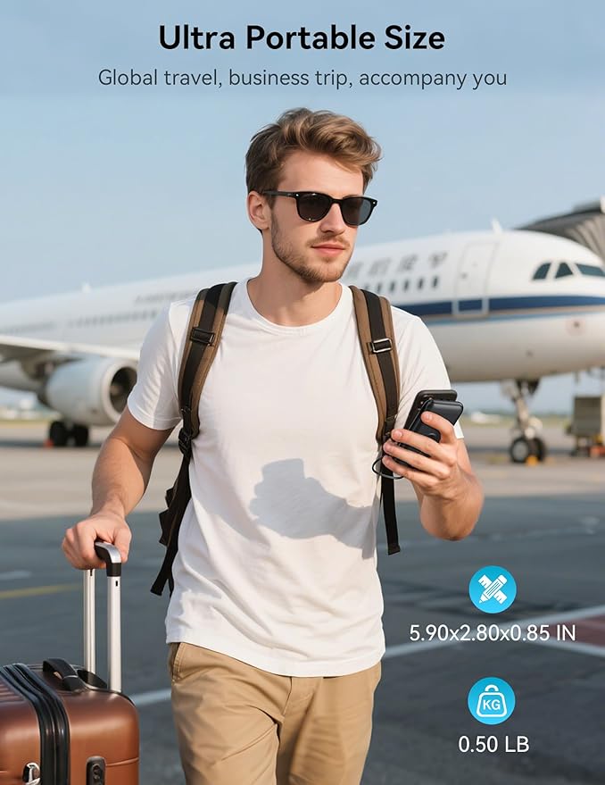 Portable Charger, 10000mAh 22.5W Fast Charging Power Bank with Built in Cable & Wall Plug, Travel Essential Battery Pack with LED Display, External Charger for iPhone 17/16, iWatch 11/10/9/8/Ultra/SE