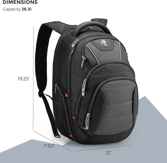Swissdigital Design Men's Laptop Backpack for Man,Large Capacity Business Travel Backpack Black/Grey | J14-02
